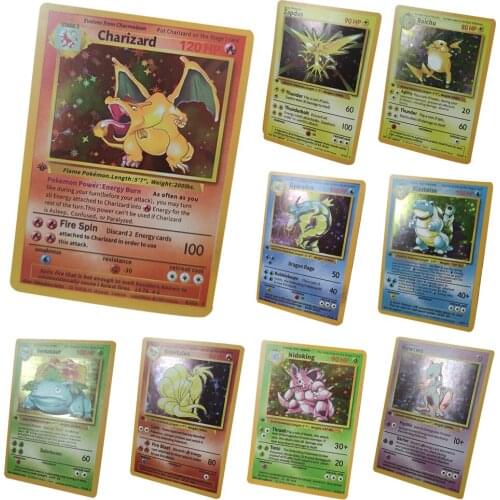 10Pcs+1 New Diy Second Bomb 1996 Pokemon Flash Cards Charizard Blastoise Venusaur Ninetales Mewtwo Zapdos Game Collection Cards