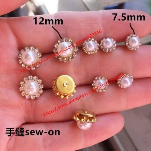 12mm fake pearl flower crystal gold stones for phone case shoes hats ornaments DIY dress garments decoration sewing accessory