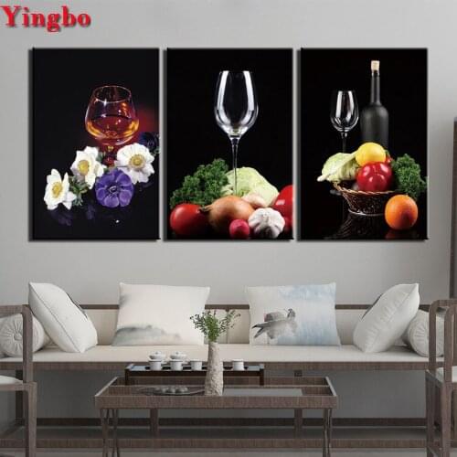 3pcs set Diamond embroidery Red Wine Glass Still Life Diy diamond painting full square round diamond mosaic Cross Stitch Kit