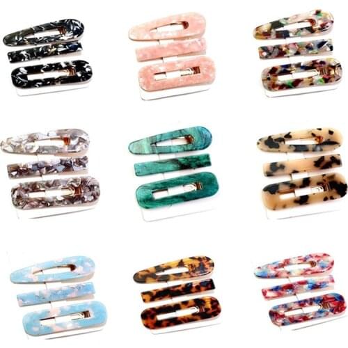 3Pcs Retro Hollow Hair Clips For Women Leopard Marble Textured Geometric Water Drop Duckbill Barrettes Hairpins Hair Accessories