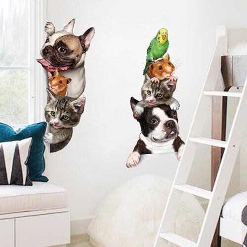 3D cat dog animals door wall stickers removable wall decals refrigerator sticker