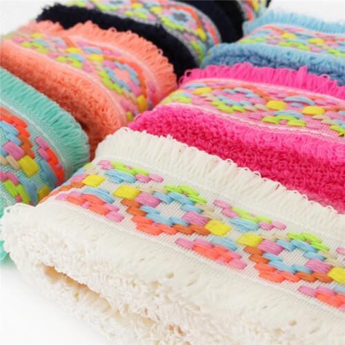 4.5CM Colorful Jacquard Tassel Lace DIY Sewing Lace Trims Headdress Clothes Collar Decorative Ribbons National Lace Accessories