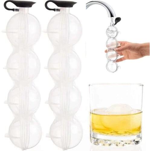 4-Cell Ice Cube Maker DIY Ice Ball Molds for Whiskey Cocktail Bar Round Ball Ice Cube Tray Makers Bar Kitchen Tools Accessories