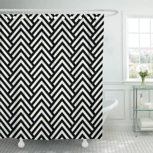 Abstract Black and White Chevron Geometric Cell Shower Curtain Polyester 72 x 72 Inches Set with Hooks