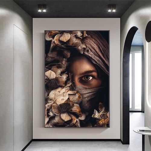 Abstract Half Face Woman Flower Art Canvas Painting African Woman Prints and Posters Wall Art Picture for Living Room Home Decor