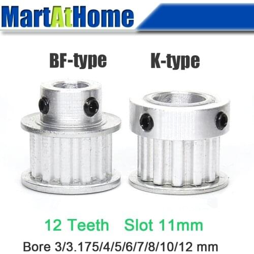 Aluminum Timing Pulley XL12 12T 12-Teeth Slot Width 11mm BF-type/K-type Boss 15mm/22mm Bore 3~12mm for 3D Printer
