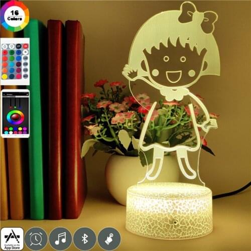 Anime Chibi Maruko-chan Cartoon Lampara LED Night Light for Kid Room Color Changing 3D Table Lamp Bedroom Light Children Gifts
