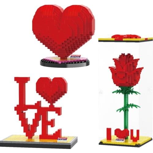 Balody 3 Styles Love Red Rose Lover Diamond Building Block Micro Particles Valentines Day Gifts Confession Educational Toy gift