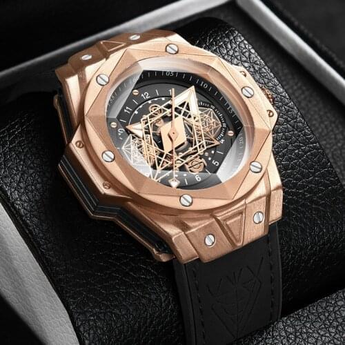 Fashion Tattoo Mens Watch Stainless Steel Waterproof Silicone Band Japanese Quartz Mens Watch