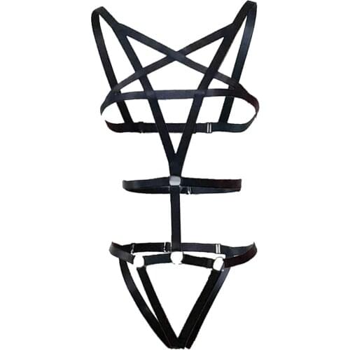 Black Body Suit Harness Bar Caged Top Women Sex Underwear Clubwear Costume Teddy