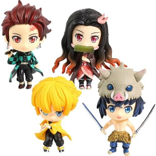 4pcs/set Demon Slayer Kamado Tanjirou Nezuko Zenitsu Agatsuma Hashibira Inosuke Q Version Action Figures Figurine Model Toys T30