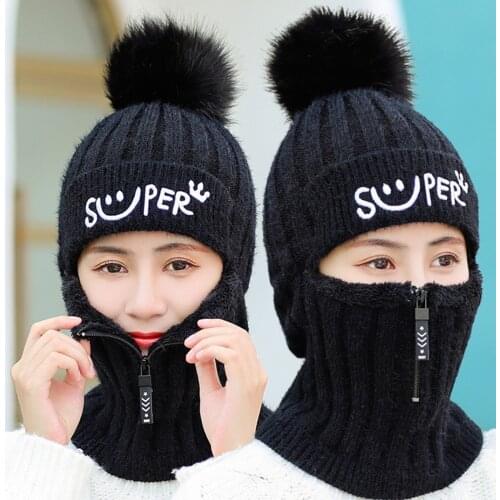 Hot Sale Wool Ball Plus Thick Knitted Hat Full Head Ear Neck Protection Warm Hat NOV99