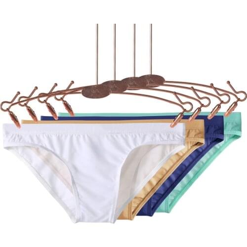 Ice Silk Mens Bikini Underwear Low-Waist Male Panties Sexy Underpant Translucent Briefs Triangular Shorts