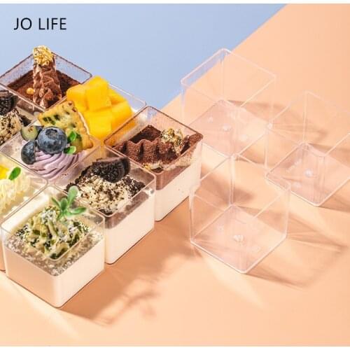 JO LIFE 18pcs/set Transparent Plastic Mousse Cup Cubic Yogurt Square Party Supplies Dessert Container Box Icecream Storage Cup