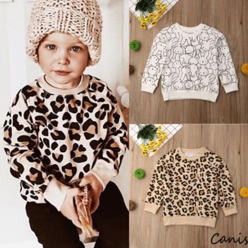 Wallarenear New Fashion Toddler Kids Baby Girl Boy Sweatshirts Bunny Leopard Print Tops Sweatshirts Coat Jacket 1-7Y