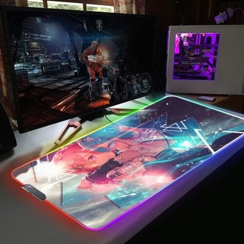 Re Zero Rem Emilia RGB Mousepad Xl Pc Gamer Gamer Mouse Pad Anime Desk Mat Gaming Accessories LED Mause Ped Mouse Mats Xxl Mice