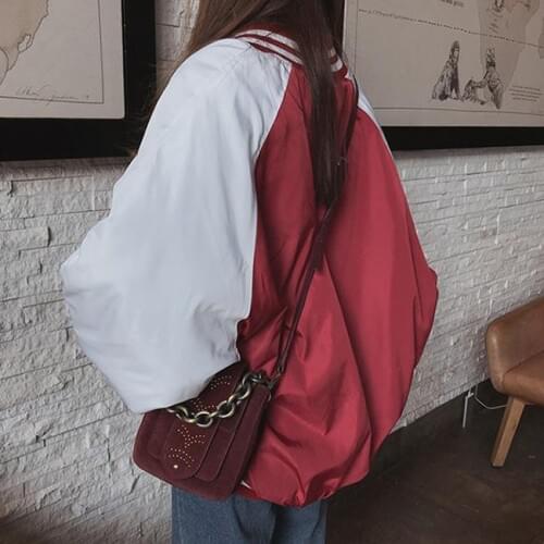 Autumn new womens casual spring fashion jacket punk college Harajuku zipper loose large size thin baseball long sleeve jacket