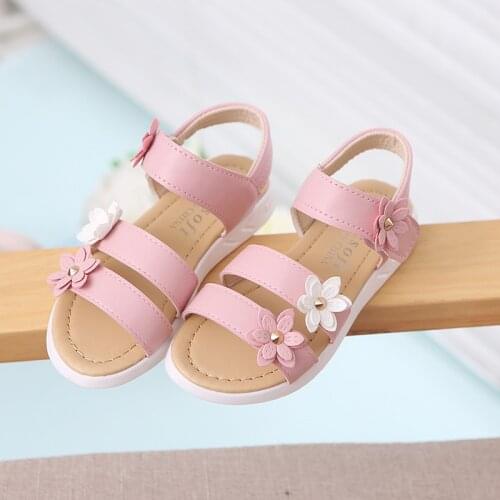 Summer Teens Girl Sandals Children flowers princess Shoes Kids Girls School Flats Sandals For Little girls pink yellow white