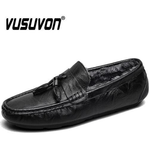 Fur Men Loafers 2020 Winter Warm Casual Shoes Slip On Mens Flats Soft Comfortable Non-slip Driving Boat Shoes Male Footwear