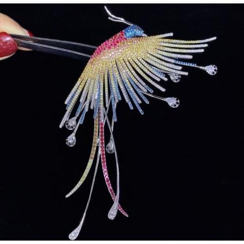 Multi color cubic zircon phoenix brooch 925 sterling silver high qualtiy fine women jewelry free shipping