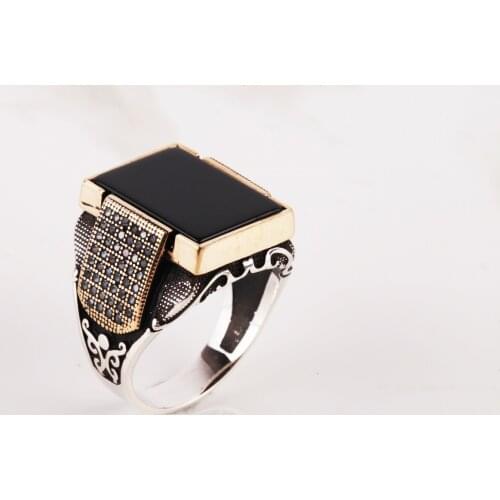 UM US JEWELRY Onyx Gemstone 925 Sterling Silver Men Ring