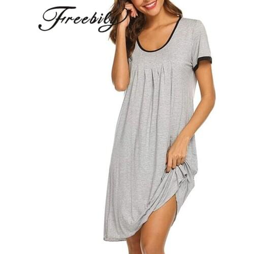 Nightgown Womens Cotton Sleepshirt Soft Sleepwear Pleated Nightshirt Comfy Sleep Dress Short Sleeve Flare Nightdress