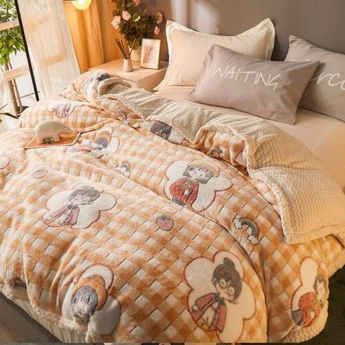 2021New Double blanket thickening faux lamb fur winter nap cover coral fleece warm flannel duvet cover comfortable