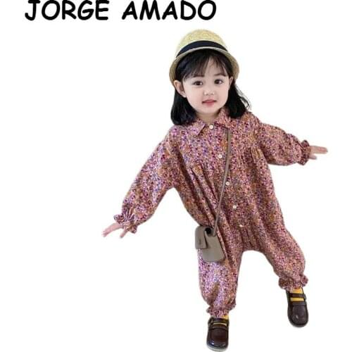 2020 Autumn New Baby Girl Romper Floral Long Sleeve Overalls Cotton Jumpsuits Girl Clothes 1-6Y E70030