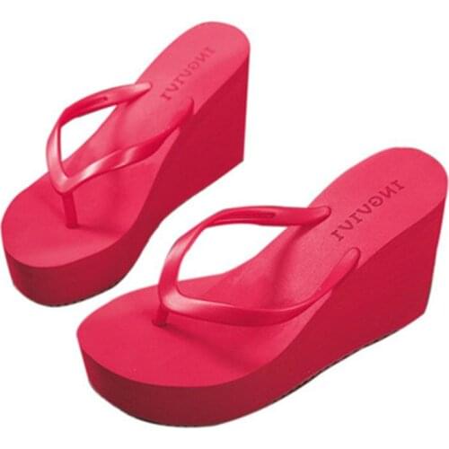 Low Slippers Women Summer Shoes Woman Wedge Rubber Flip Flops Heeled Mules Candy Colors Platform Shale Female Beach