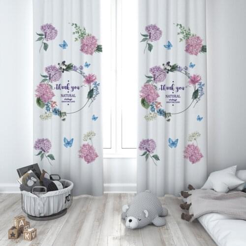 Curtains Children 3D Printed Decorative Items Home Childrens Room Flower Crown Pink Blue Natural Model 025