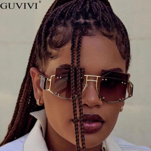 Rivet Vintage Sunglasses Women Luxury Sunglasses Men Fashion Big Frame Retro Sun Glasses Super Star Eyewear For Female