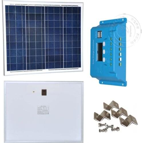 12v 50w Solar Panel Home System Kit Solar Battery Charger Solar Charge Controller 12v/24v 10A Solar Charging Light Lamp LED