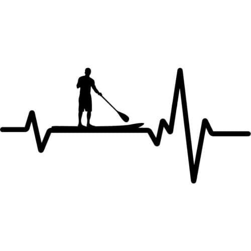 16.8CM*7.8CMCar Sticker Paddle Board SUP Stand Up Guy Heartbeat Vinyl Black/Silver C22-1249