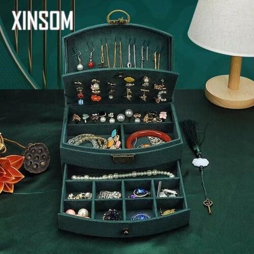 XINSOM Vintage Velvet Jewelry Organizer Packaging Box Multilayer Necklace Earrings Rings Bracelets Jewelry Box Women Casket Case