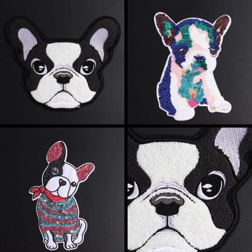 Cute Animal Big Dog Embroidered Sew On Cartoon Patches For Clothes Badge Stickers Fabric DIY Sequin Applique For T-shirt Decor