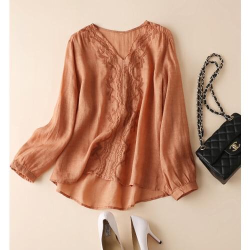 2021 Elegant Casual Summer Cotton Embroidery Women Blouses V-Neck Half Sleeve Loose 4XL Plus Size Solid Office Lady Shirt