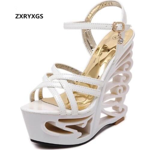 2020 New European style Summer Hollow Cross Women Sandals Non-slip Platform Wedges Shoes Woman Fashion Sandals High Heels 15 cm