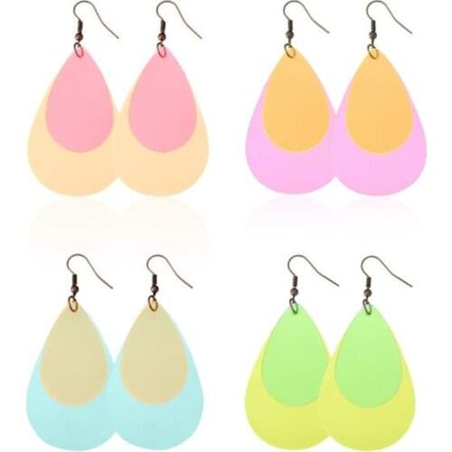 2019 Glitter Double Layers Leather Earrings For Women Teardrop Lightweight Pu Leather Earrings Fashion Jewelry Gifts Wholesale