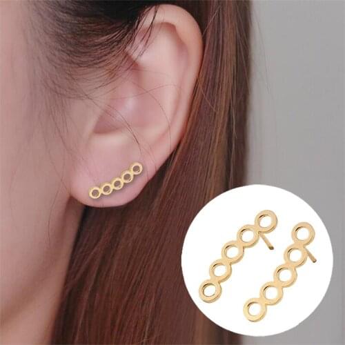 Shuangshuo 2017 New Arrivals Linked Round Woomen Stud Earrings Fashion Gold Circle Earrings Christmas Gifts