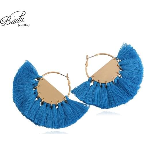 Badu Gold Hoop Tassel Earring Women Statement 7 Colors Big Fringe Earrings Exaggerate Fan Shape 2017 Trendy Jewelry Holiday Gift