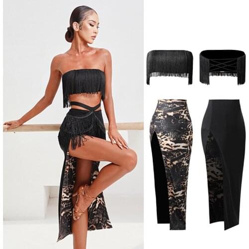 Sexy Latin Dance Competition Clothes Women Fringe Tops Double Side Skirt Tango Rumba Salsa Dance Costume Practice Dress DNV15137