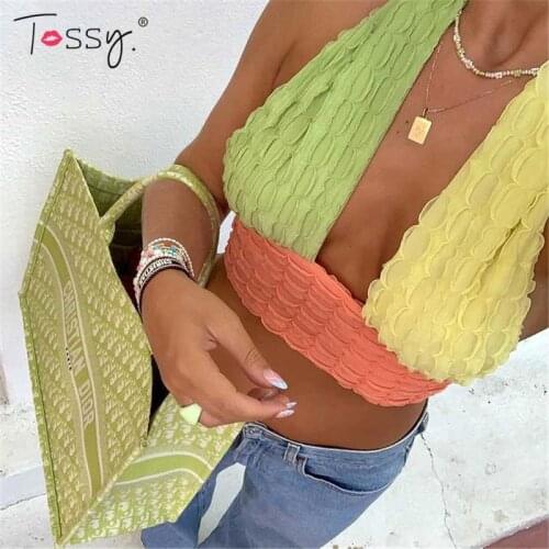 Tossy Summer New Halter Contrast Color Tops New Women Sexy Backless Y2K Fashion Top Camis Cropped Tops Party Club Wear Camisole