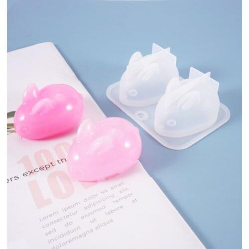 1=2pcs Silicone Mold 3D Cute Animal rabbit Cartoon Table Dec Mirror Resin Mold Handmade Craft Jewelry Making Casting Accessory