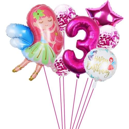 1set 32inch Rose Red Number 1-9 Foil Balloons Girls Birthday Party Decorations Fairy Maiden Helium Globos Kids toys Digit balls