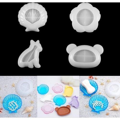 1Pcs Cute Shell Dish Silicone Mold Bear Flower Plate Molds Epoxy Resin Storage Box Mould for DIY Resin Jewelry Making Tools