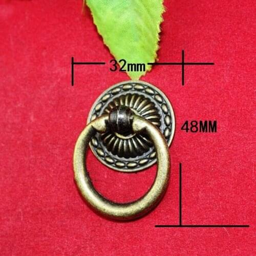 Bronze Vintage Round Ring Furniture Door Pull Handle Zinc Alloy Cabinet Dresser Drawer Knobs Handle,32*48mm,1Pc