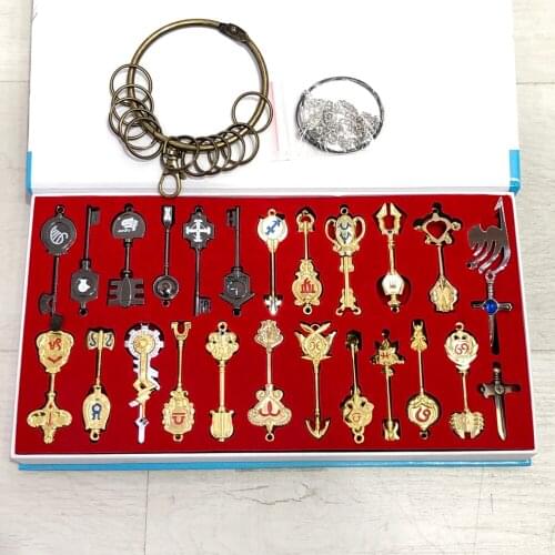 25pcs/set Anime Figure Fairy Tail Natsu Elza Lucy Cosplay Key Figure Necklace Keyrings Keychain Collectible Doll Toys