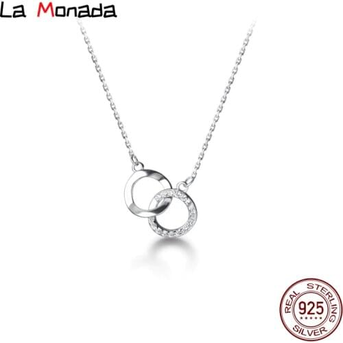40cm+5.5cm 925 Silver Necklaces Women Minimalist Fine Silver 925 Jewelry For Women Double Circle Female Chain Necklace On Neck