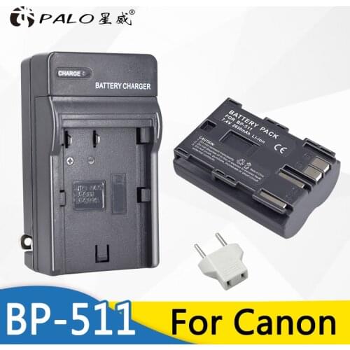 Palo 1Pcs 2650mAh BP-511 BP511A Digital Camera Battery + Charger For Canon EOS 40D 300D 5D 20D 30D 50D 10D D60 G6 Batteries