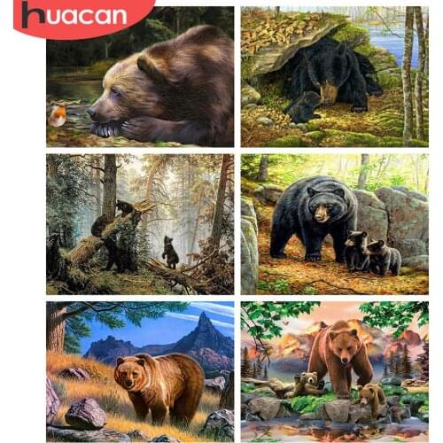 HUACAN Full Square 5d Diamond Painting Bear DIY Diamond Embroidery Animal Mosaic Cross Stitch Needlework Home Decor